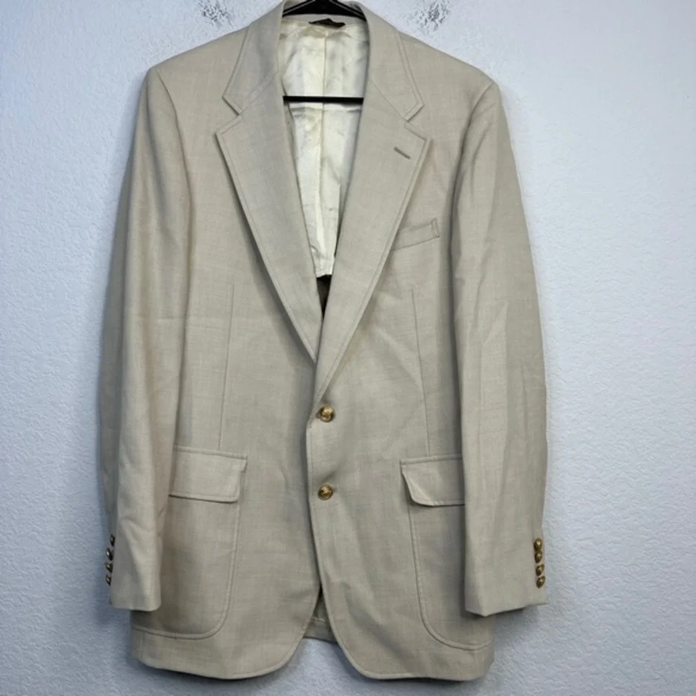 Kendan's Ltd Wimbledon Blazer‎ Men 42R Tan Vintage Gold 2-Button USA Made Golf